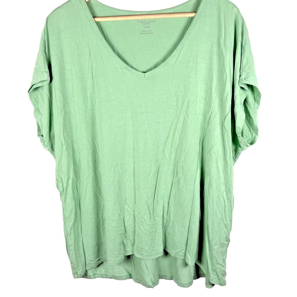 Joan Vass Womens Tunic Blouse Size 1X Green Dolman Short Sleeve Base Capsule Top